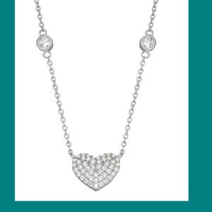 2/100$ NWT Sterling silver cubic zirconia heart pendant necklace.